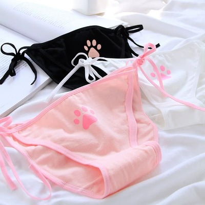 3pcs tie-up cat paw print panties set