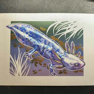 Blue china axolotl art print