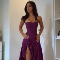 Chic A Line Purple Sleeveless Split Prom Dresses - Thumbnail 1