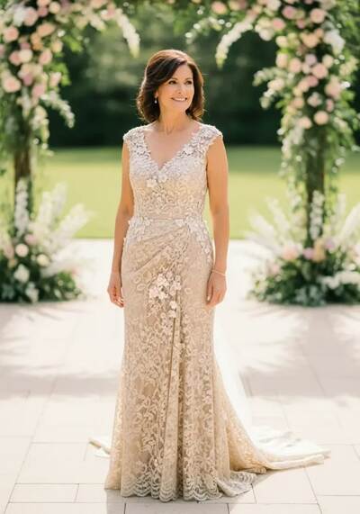 Plus Size Mermaid Champagne Lace Mother of Bride/Groom Dress Evening Formal Gowns 