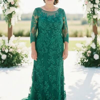 Plus size mermaid green lace mother of bride/groom dress evening formal gowns 