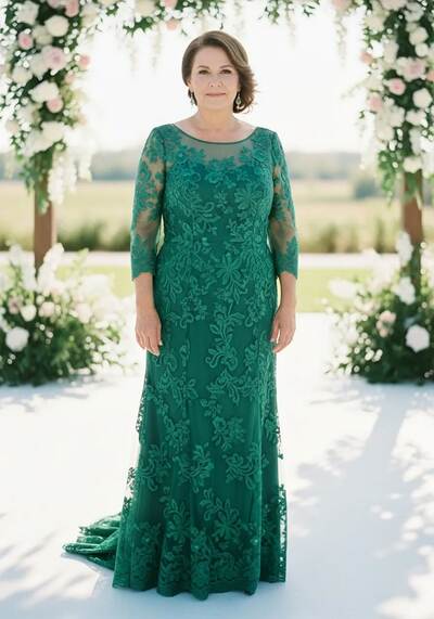 Plus Size Mermaid Green Lace Mother of Bride/Groom Dress Evening Formal Gowns 