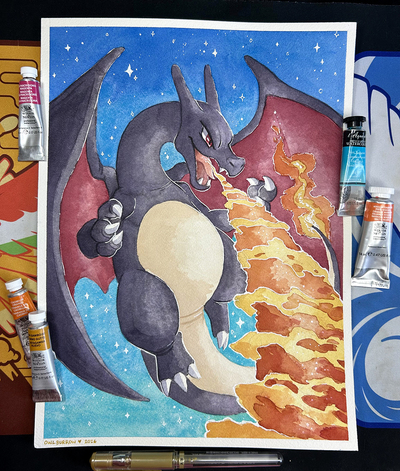 ORIGINAL Shiny Charizard Watercolor Painting