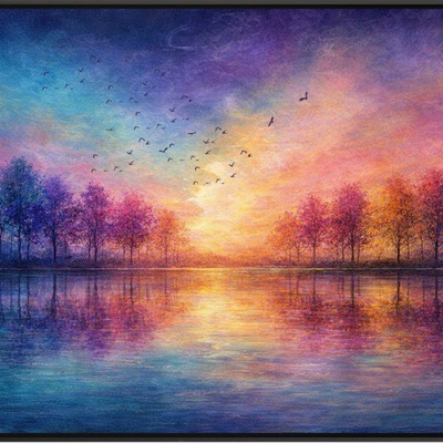 Vibrant sunset lake landscape art print