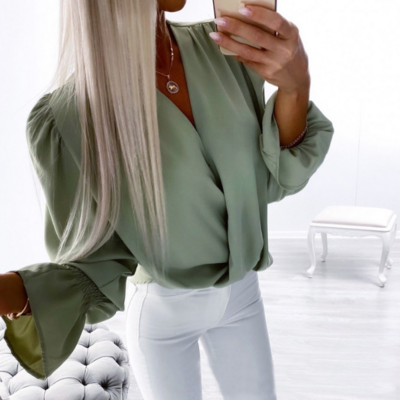 Long sleeved women cross v-neck top
