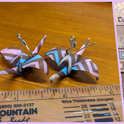 Origami crane earrings - brown set