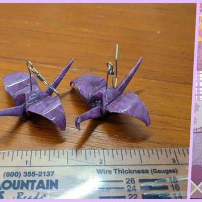 Origami crane earrings - purple set