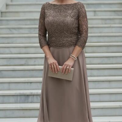 Plus size brown tea-length mother of bride/groom dress evening formal gowns 