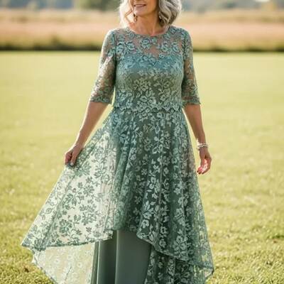 Plus size green lace mother of bride/groom dress evening formal gowns 