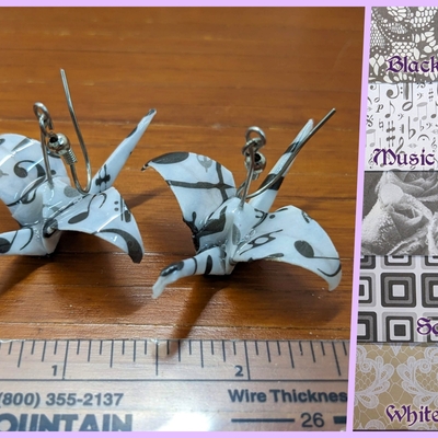 Origami crane earrings - black & white set