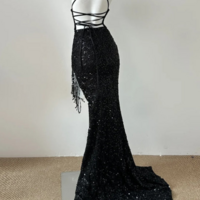 Gorgeous V-neck Black Sequin Mermaid Slim Prom Dress Formal Evening Dress - Thumbnail 1