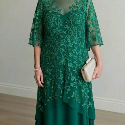 Plus size green lace mother of bride/groom dress evening formal gowns 