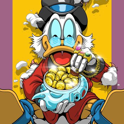 A3 print by dhani barragan "deconstructed scrooge eats chocolate coins"