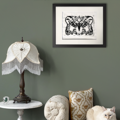 Sphingidae hawk moth blockprint (matted)