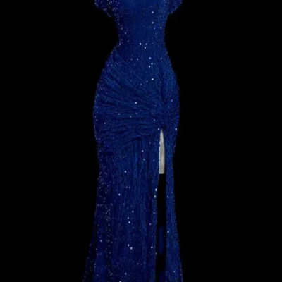 Off shoulder mermaid blue sequins sweetheart prom dresses