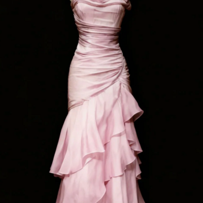 Floor length pink layers straps formal long prom dresses