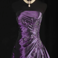 A-Line Purple Strapless Taffeta Long Prom Dress Formal Evening Dress With Beaded  - Thumbnail 1