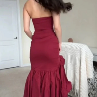 Strapless Hight Low Red Formal Prom Dresses With Side Split - Thumbnail 1