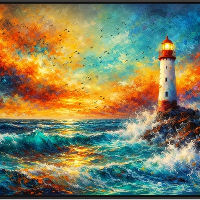 Lighthouse sunset ocean seascape art print