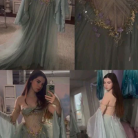 Off-Shoulder Sage Green Fairy Corset Prom Dress Formal Evening Dess - Thumbnail 1