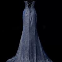 Spaghetti Straps Navy Blue Sequin Classy Mermaid Long Prom Dress Evening Gowns  - Thumbnail 1