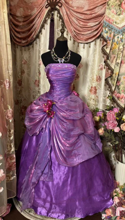 Strapless A Line Purple Long Party Dress Formal Evening Dress