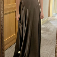 Spaghetti Straps A Line Brown Formal Evening Dress Long Prom Dresses - Thumbnail 1
