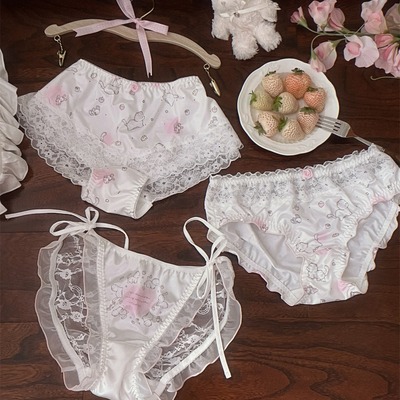 Kawaii strawberry cat print underwear 3pcs/set