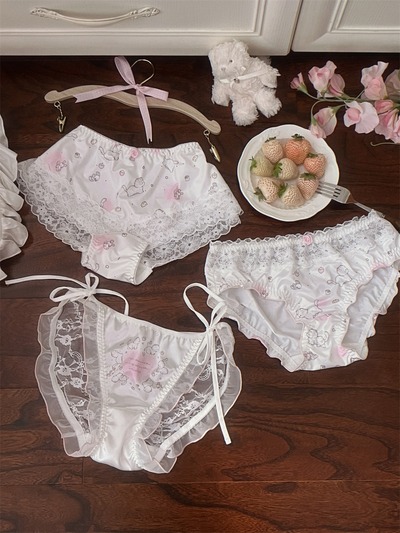 Kawaii strawberry cat print underwear 3pcs/set