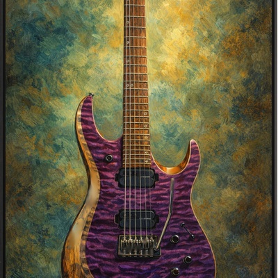 Purple quilted electric guitar wall art print