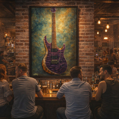 Purple quilted electric guitar wall art print