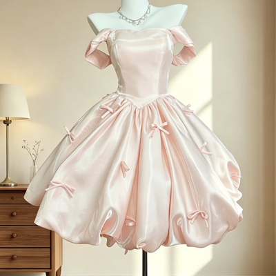 Pink satin short a-line prom party dress