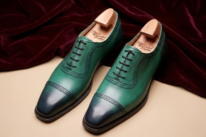 Crafted Leather Men Green Genuine Leather Dress Lace up Oxford Shoes Crafted Leather Men Green Genuine Leather Dress Lace up Oxford Shoes
