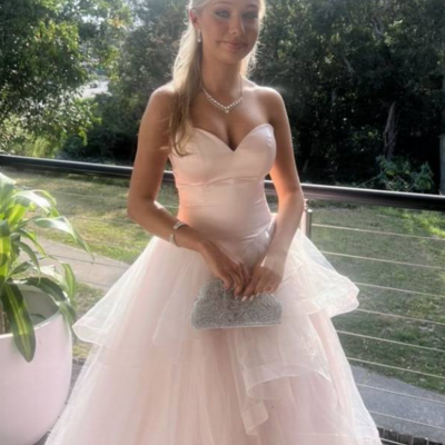 Sweetheart light pink ruffle tiered mermaid prom dresses