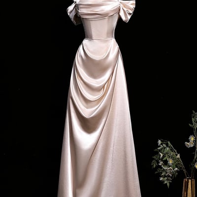 Pink satin long prom party dress
