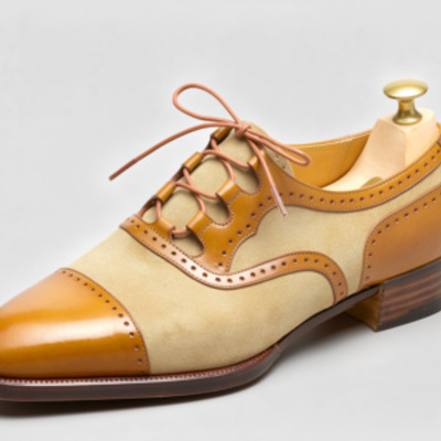 The gatsby two-tone brogue oxford – tan leather & beige suede men’s dress shoe