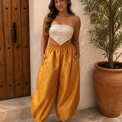 Isis - barrel cut pants (iridescent gold)