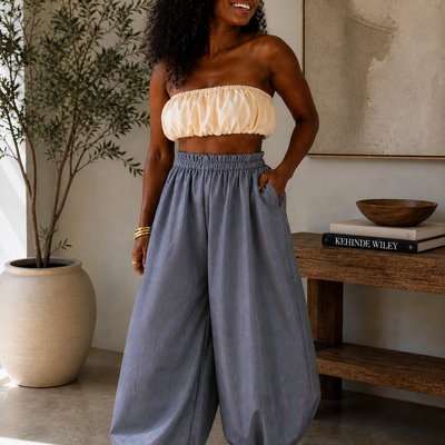 Isis - barrel cut pants (iridescent blue)