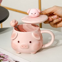 Cute Pig Ceramic Mug With Matching Spoon And Lid - Thumbnail 4