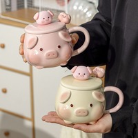 Cute Pig Ceramic Mug With Matching Spoon And Lid - Thumbnail 1