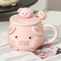 Cute Pig Ceramic Mug With Matching Spoon And Lid - Thumbnail 5