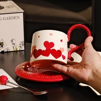 Romantic Red Ceramic Coffee Mug with Coaster - Thumbnail 3