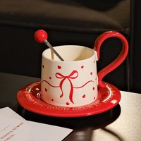Romantic Red Ceramic Coffee Mug with Coaster - Thumbnail 2