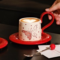 Romantic Red Ceramic Coffee Mug with Coaster - Thumbnail 1
