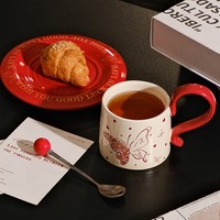 Romantic Red Ceramic Coffee Mug with Coaster - Thumbnail 7