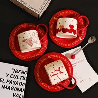 Romantic Red Ceramic Coffee Mug with Coaster - Thumbnail 8