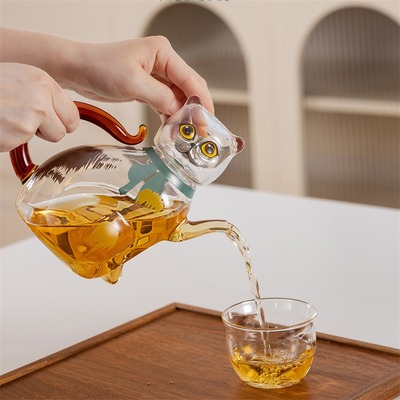 Cat-shaped glass teapot