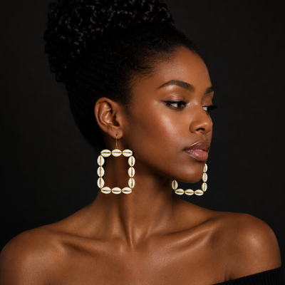 Royal frame cowrie earrings - Thumbnail 4