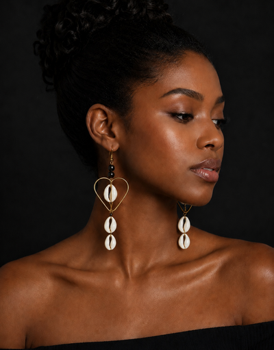 Golden Heart Cowrie Shell Earrings