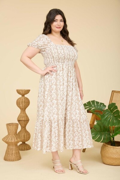 Plus Wavy Floral Pattern Dress